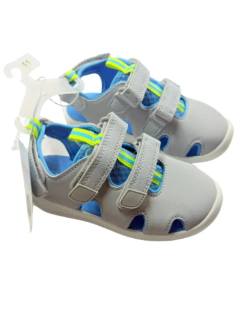 Cat & Jack Boys Closed Toe Summer Sandals Gray Blue Hook & Loop Strap Size 11